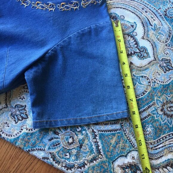 Starwear Jeans Denim Mini Dress Vintage Embroidered Laced Neckline Side Zipper S - Picture 14 of 16